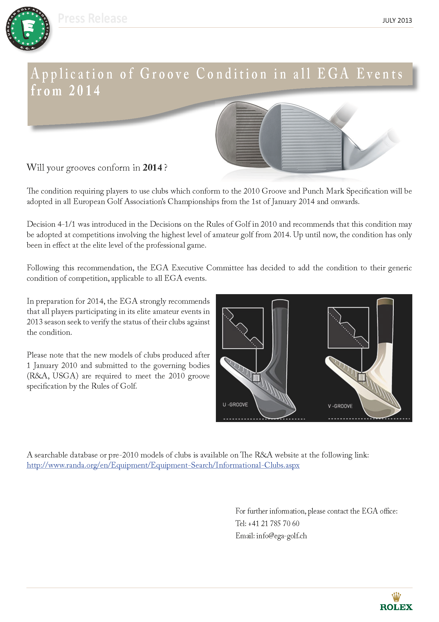 Groove Condition in EGA Championships from 2014 European Golf Association